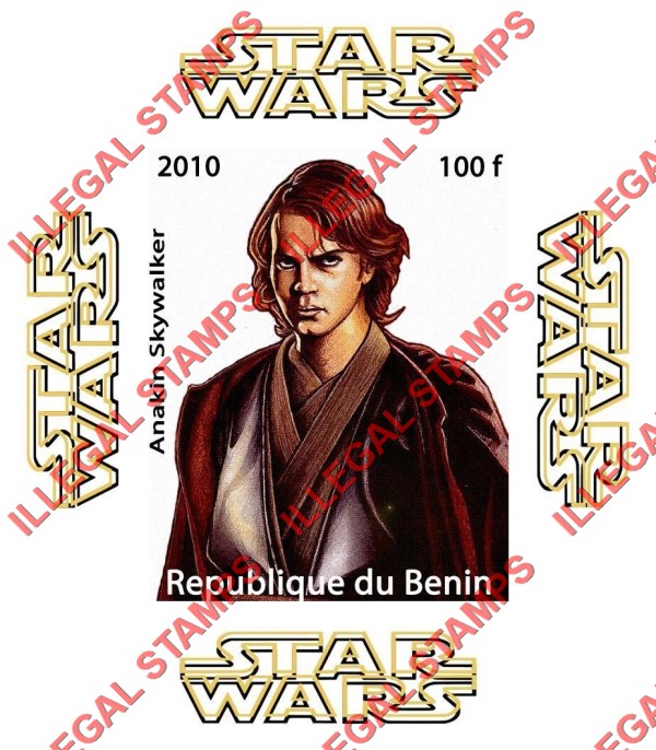 Benin 2010 Star Wars Anakin Skywalker Illegal Stamp Deluxe Souvenir Sheet of 1 Benin 2010 Star Wars Anakin Skywalker Illegal Stamp Deluxe Souvenir Sheet of 1